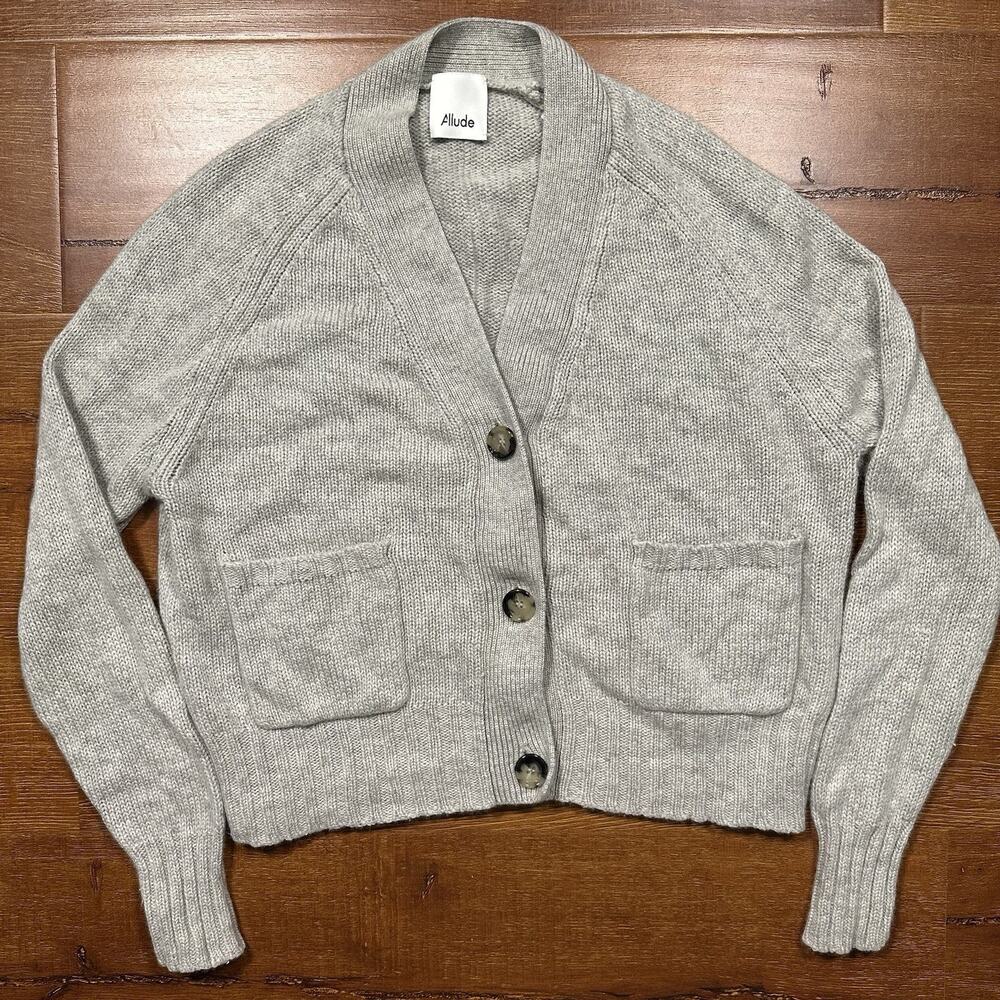 Allude Cardigan Sweater Womens S Gray Cashmere Virgin Wool Designer Retro Luxury